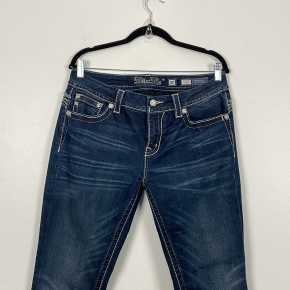 Miss Me Standard Boot Womens 30 Jeans Embroidered 5 Pocket Relaxed Blue Denim - Picture 3 of 9